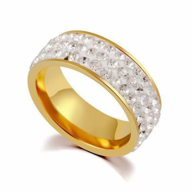 5 row rhinestone pave setting stainless steel rings band