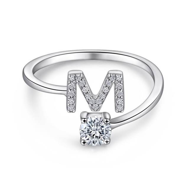 925 sterling silver diamond initial letter adjustable pinky rings finger rings