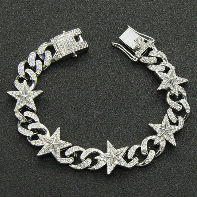 Hiphop full diamond star cuban link chain ice out bracelet