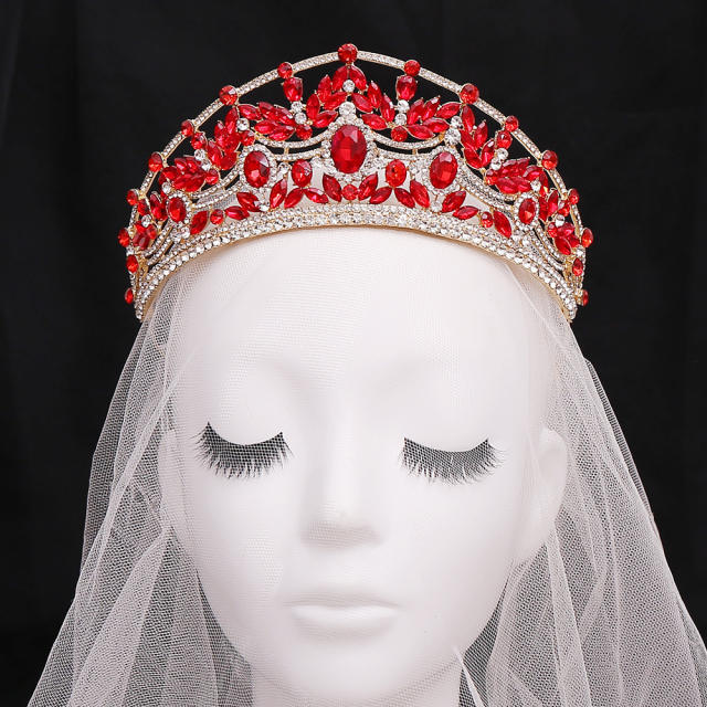 Luxury large size cubic zircon colorful palace wedding hair crown
