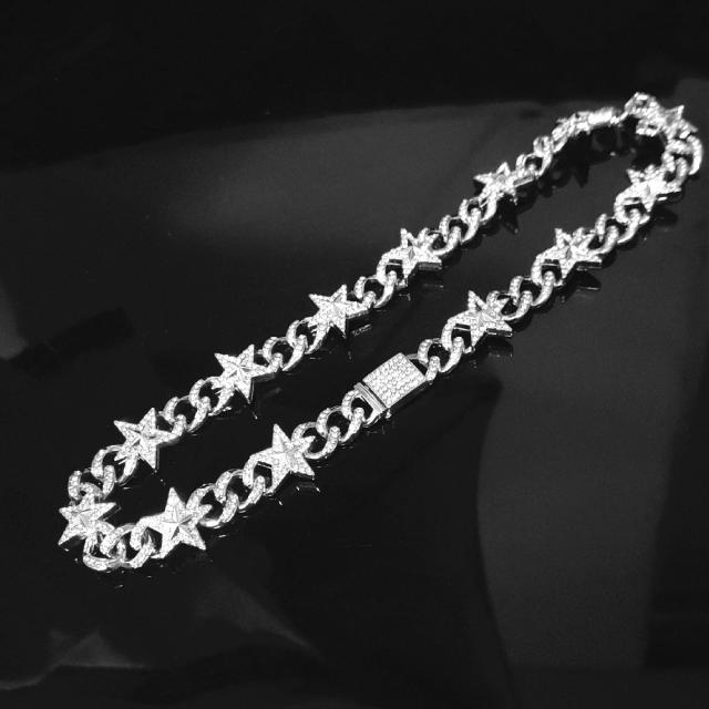 Hiphop diamond star cuban link chain ice out necklace