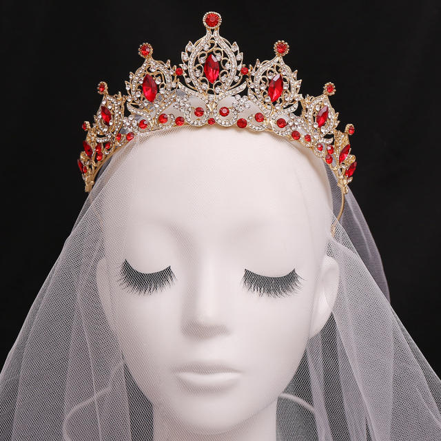 Luxury colorful cubic zircon wedding hair crown