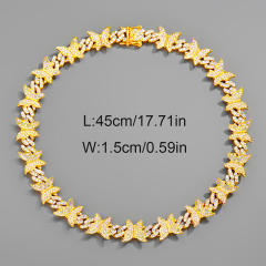 Chunky ice out butterfly cuban link chain necklace bracelet for men