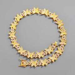 Chunky ice out butterfly cuban link chain necklace bracelet for men