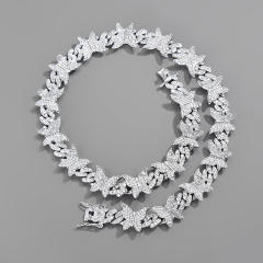 Chunky ice out butterfly cuban link chain necklace bracelet for men