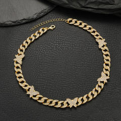 Hiphop ice out cuban link chain star heart choker necklace for men