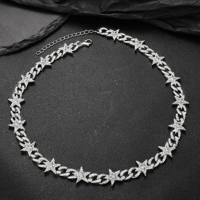 Hiphop ice out cuban link chain star heart choker necklace for men