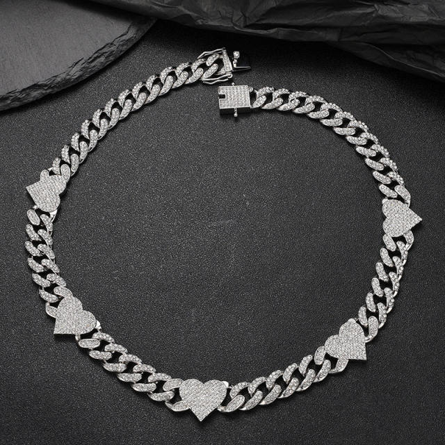 Hiphop ice out cuban link chain star heart choker necklace for men