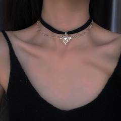 Vintage gold heart charm black velvet choker necklace