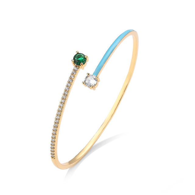 Delicate chic blue enamel cubic zircon thin women bangle bracelet
