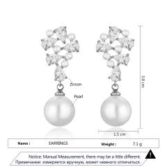 Holiday trend emerald cubic zircon pearl drop copper earrings