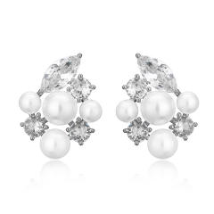 Elegant pearl bead cubic zircon wedding diamond studs earrings