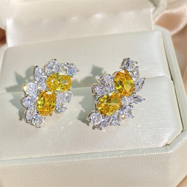 Delicate color cubic zircon statement copper studs earrings
