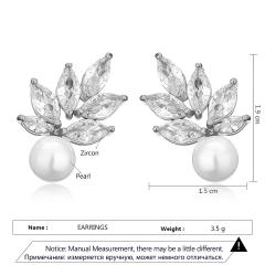 Luxury emerald cubic zircon pearl bead copper studs earrings