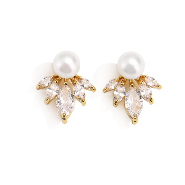 Delicate cubic zircon one pearl women studs earrings