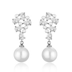 Holiday trend emerald cubic zircon pearl drop copper earrings