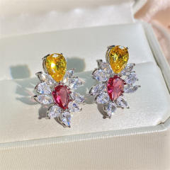Vintage delicate color cubic zircon statement copper studs earrings