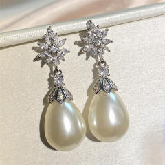 Eleagnt cubicz ircon tear drop pearl women wedding earrings prom earrings