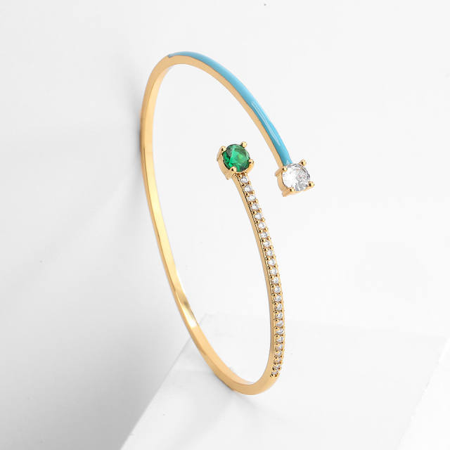 Delicate chic blue enamel cubic zircon thin women bangle bracelet