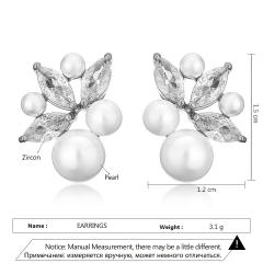 Chic delicate pearl bead cubic zircon copper studs earrings