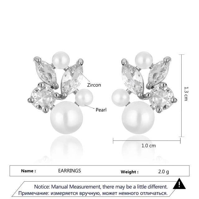 Korean fashion sweet elegant cubic zircon pearl bead studs earrings