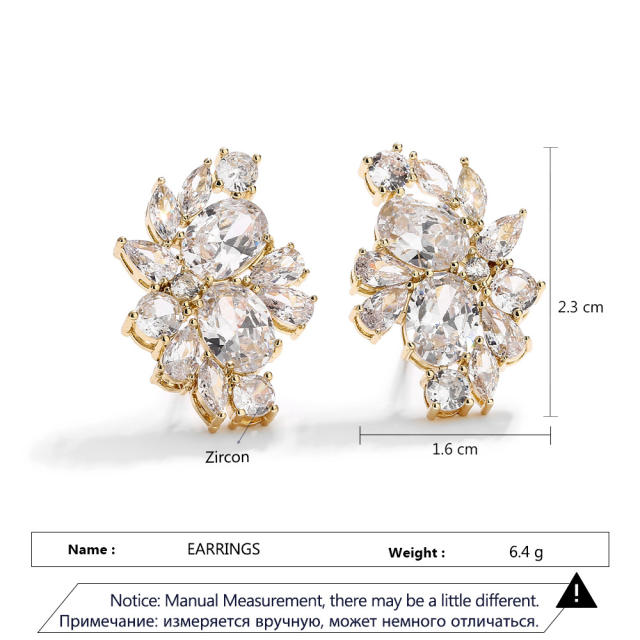 Delicate color cubic zircon statement copper studs earrings