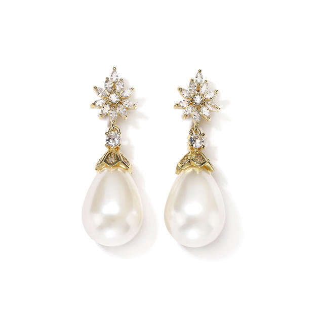 Eleagnt cubicz ircon tear drop pearl women wedding earrings prom earrings