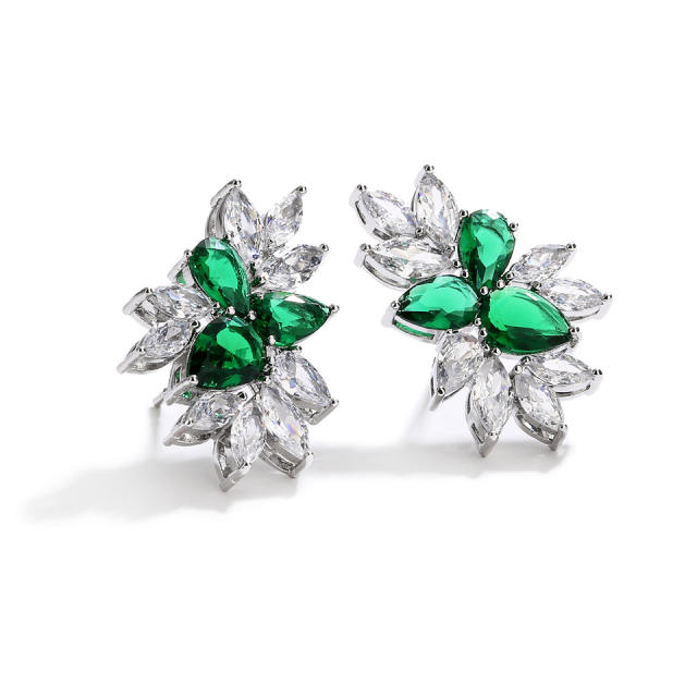 Delicate emerald cubic zircon statement copper studs earrings