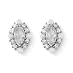 Delicate horse eye shape cubic zircon pearl bead copper studs earrings