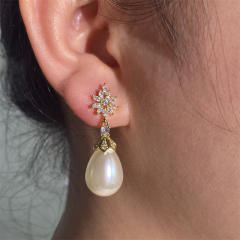 Eleagnt cubicz ircon tear drop pearl women wedding earrings prom earrings