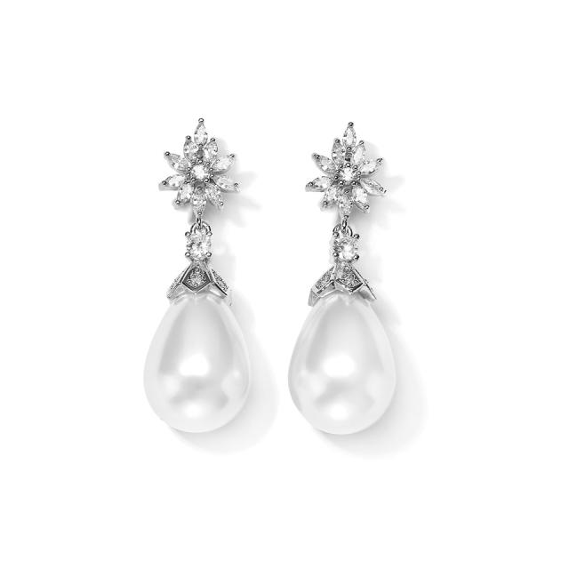 Eleagnt cubicz ircon tear drop pearl women wedding earrings prom earrings