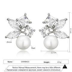 Elegant pearl bead emerald cubic zircon copper studs earrings