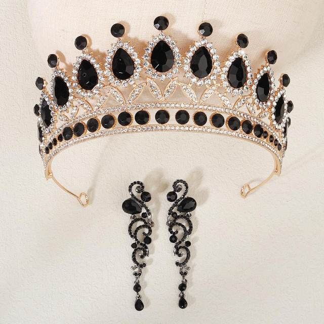 Halloween party red black color diamond crown mask earrings set