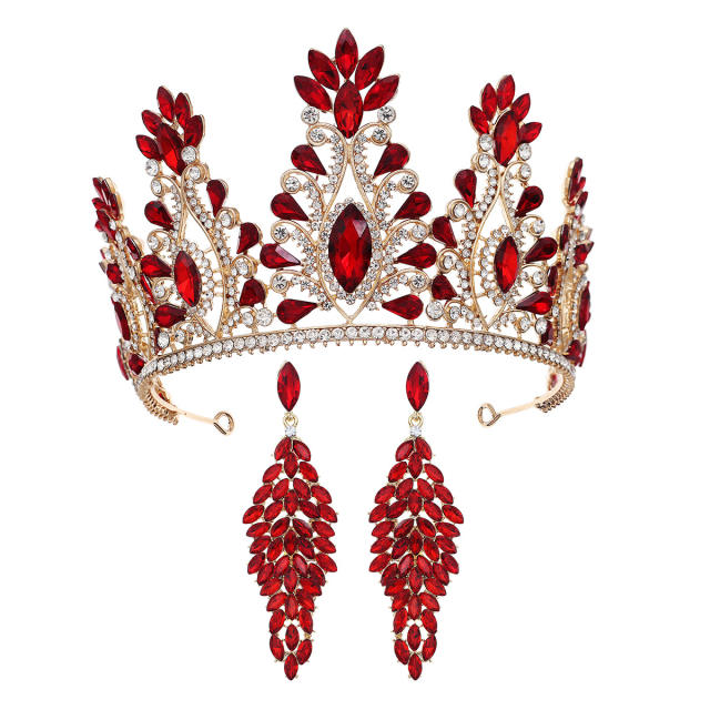 Red color halloween christmas series diamond crown earrings set