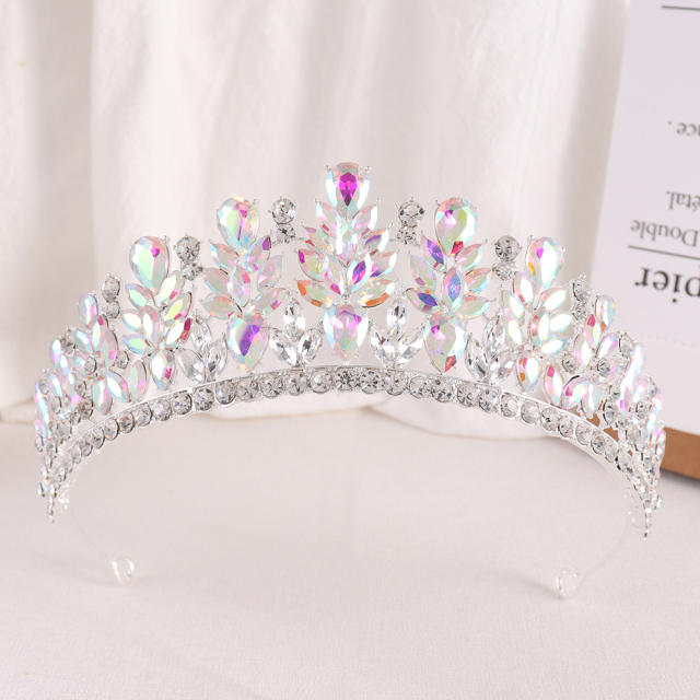 Baroque color glass crystal statement wedding crown