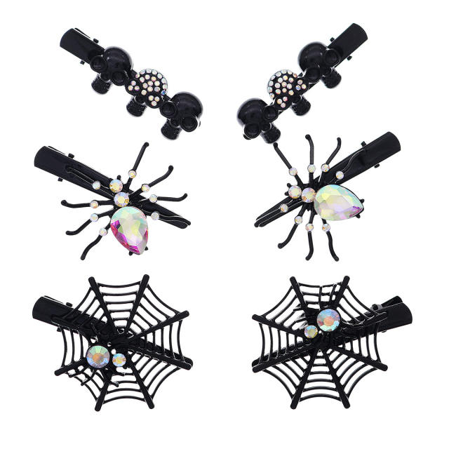 Halloween spider skull head web design hair clips set