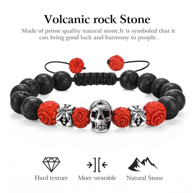 Halloween rose flower Volcanic rock bead skull head bracelet