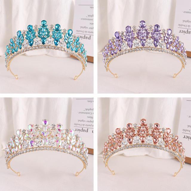 Baroque color glass crystal statement wedding crown