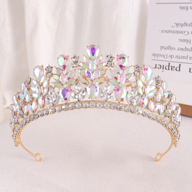 Baroque color glass crystal statement wedding crown