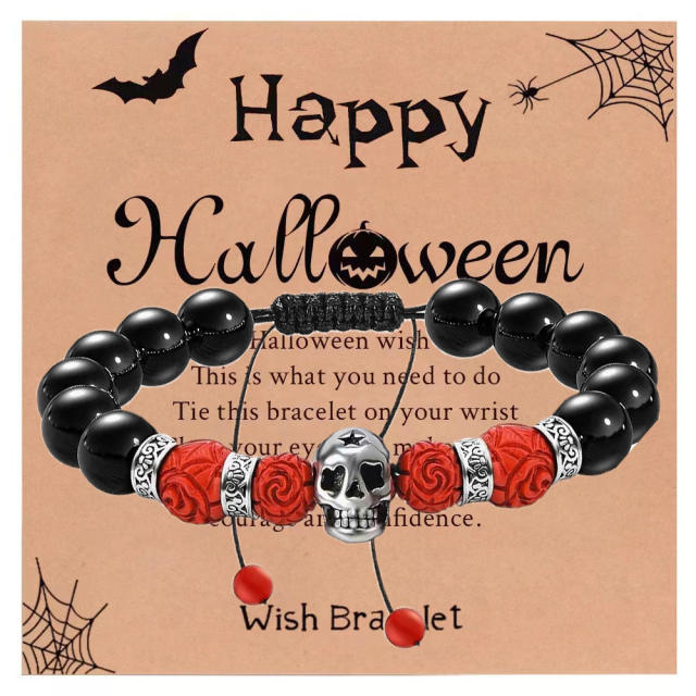 Halloween rose flower Volcanic rock bead skull head bracelet