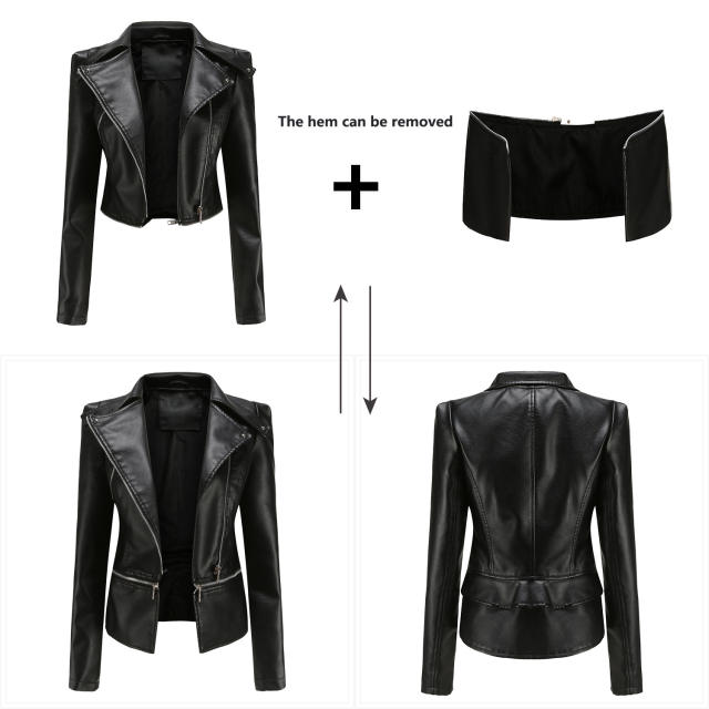 Spring autumn design PU leather zipper women jacket