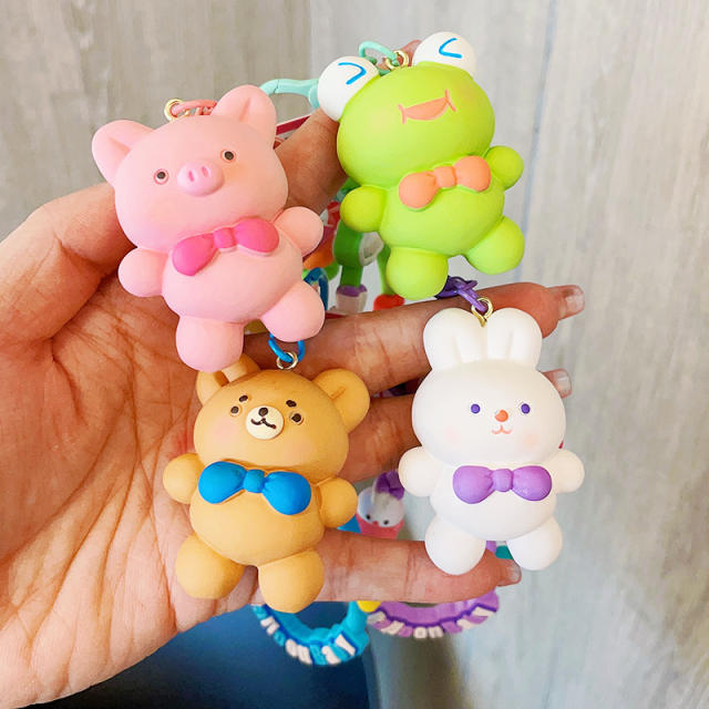 Cute frog bunny bear candy color keychain wristlet keychain