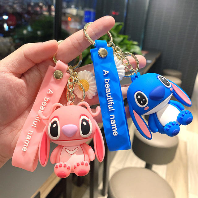 Cartoon blue pink Stitch cute keychain