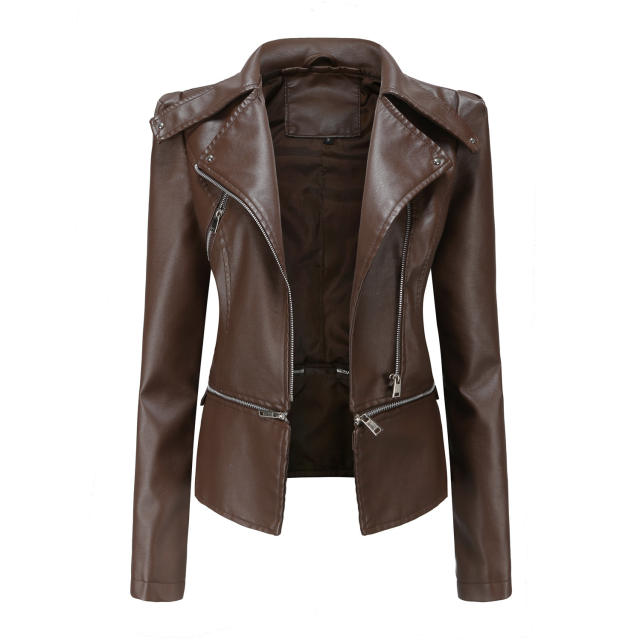 Spring autumn design PU leather zipper women jacket