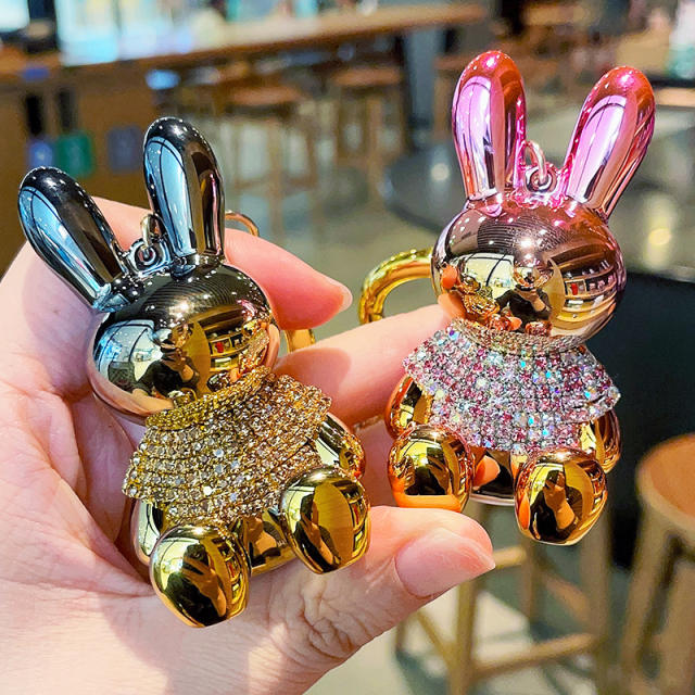 Luxury pave setting rhinestone gorgeous color rabbit keychain