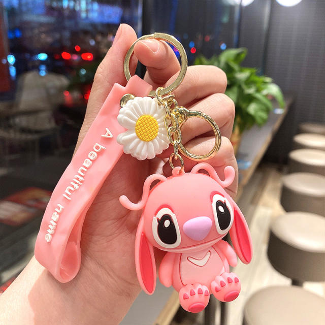 Cartoon blue pink Stitch cute keychain