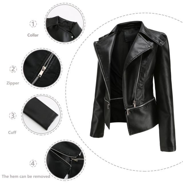 Spring autumn design PU leather zipper women jacket