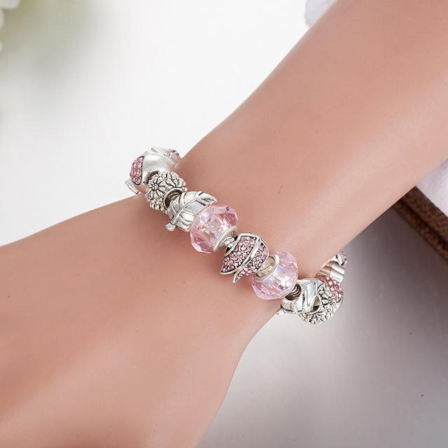 Popular pink color crystal bead diy bracelet