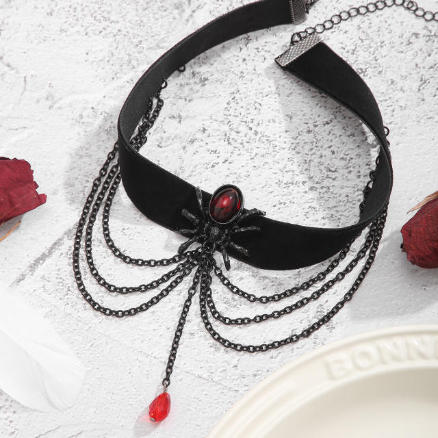 Halloween spider blood drop black choker necklace rings