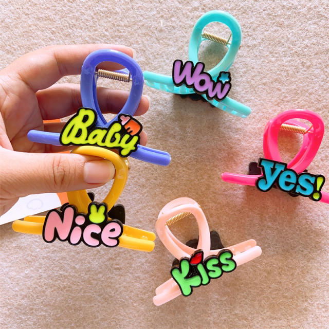 Korean fashion fluorescent color letter hair claw clips for kids